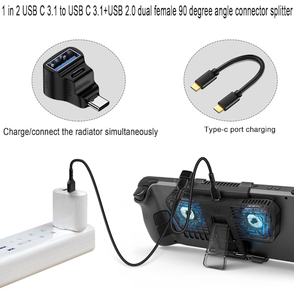 Type-C adapter en till två multifunktionell type-C hane till USB hona + type-C hona stöder samtidig användning