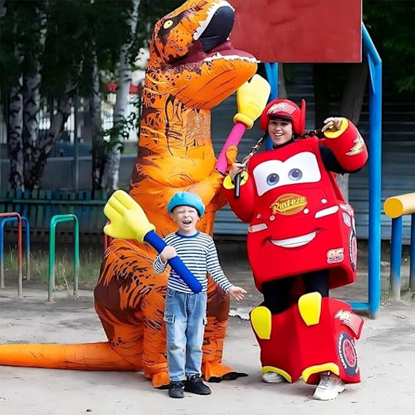 Dinosauriekostym för vuxna Uppblåsbar T-REX Kostym Rolig Halloween Dinosauriekostym Party Cosplay Maskerad Jumpsuit, Brun
