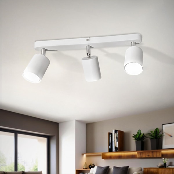 Takspotlight 3-vägs Lamphållare Vinkeljusterbar, Kallvit 6000K 5W 430LM (Glödlampa Ingår), Vit Roterbar GU10 Spotlight
