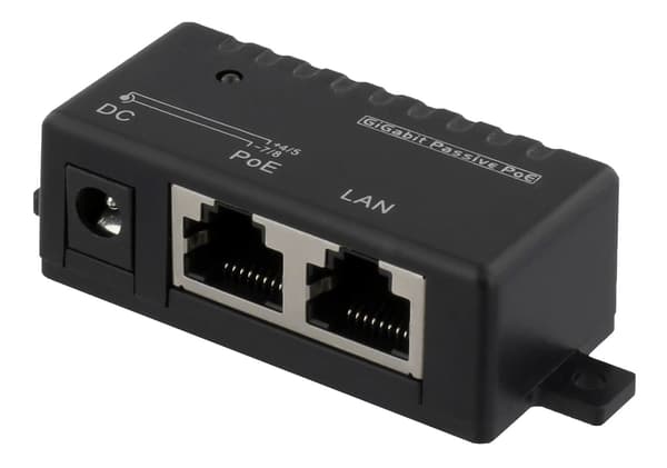 PoE Gigabit-injektor til PoE/PoE+, 1000Mbps, 48V/1A, sort
