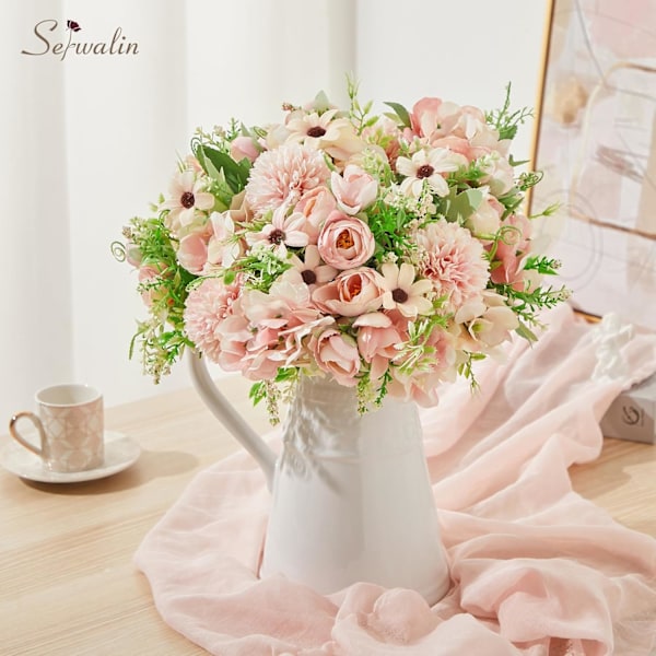 4 st konstgjorda blommor, falska pionbuketter, sidenhortensia, falsk blomsterarrangemang, rosa