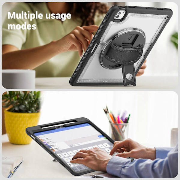 Fodral med Ställ, PC TPE Tablettskydd med Handrem för iPad Pro 13 (2024) M4