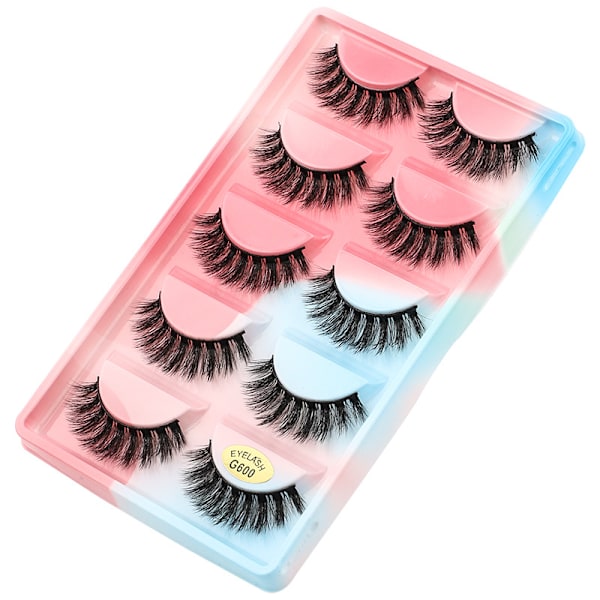 3D Faux Mink Ögonfransar 100% Handgjorda Lyxiga Volym Lösögonfransar Lätta Fluffiga Falska Ögonfransar 5 Par Förpackning (G600)
