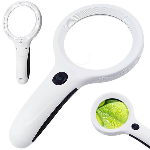 Forstørrelsesglass 4x med LED-lampe - Perfekt for lesing og arbeid hvit white