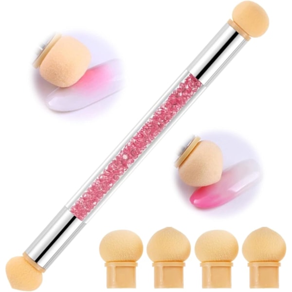 Nagelkonst Svampborste, Dubbelhuvud med 4 Ersättningshuvuden, Svamp Gradient Manikyrverktyg Nageltillbehör (Rosa)