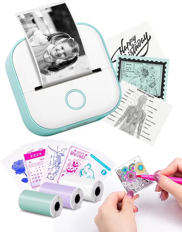 Mini Printer - T02 Termisk Klistermærkeprinter Bærbar Blækfri Klistermærkeprinter Pocket Bluetooth Printer