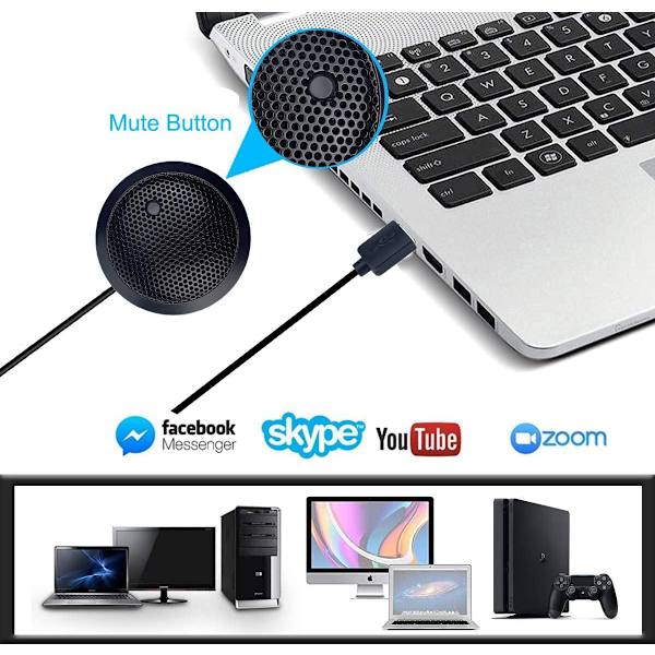 USB Konferencemikrofon, USB Mikrofon til Computer, 360° Omnidirektionel Kondensatormikrofon til Laptop