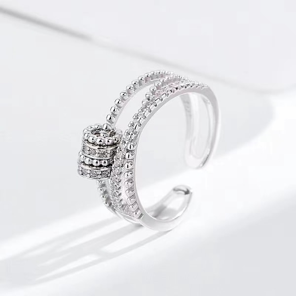 Sterling Silverring med Kubisk Zirkon - Justerbar Stress Spinner Ångest Ring