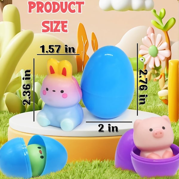 24 st Påskägg Förfyllda Långsamt Stigande Squishy Leksaker, Kawaii Stressavlastande Djur Squishies för Barn Påsktema Fest Favör