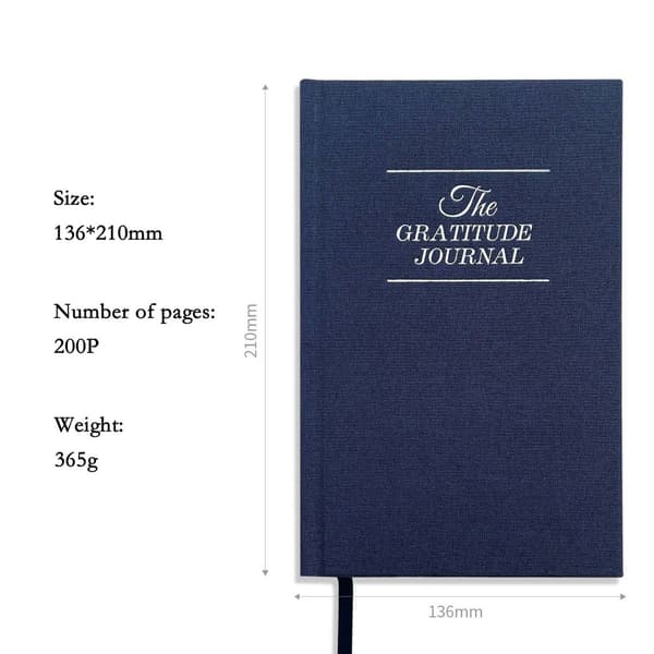 A5 Daglig Taknemmelighedsdagbog - Linned Hardcover Notesbog med Tykt Papir til Refleksion og Positivitet Blå Blue