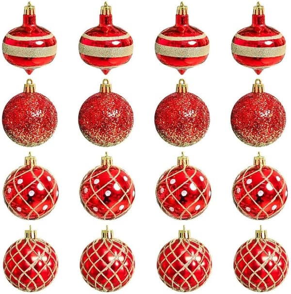 16 st röda glitterkulor 6 cm plast julgransdekoration Red