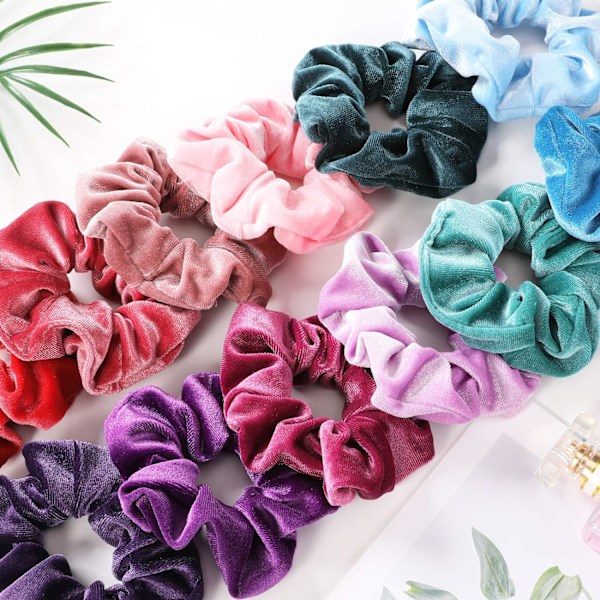 Scrunchies för tjejer, 12 st sammets-scrunchies för hår, mjuka hårsnoddar, söta färger elastiska hårband för tonåringar och kvinnor style 1