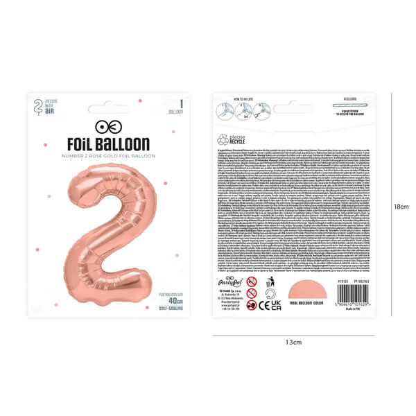 Folioilmapallo numero 2 ruusukulta 40 cm