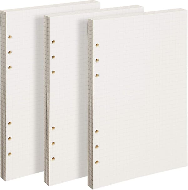 A5 3-pack 5mm Rutat Papper - Påfyllningsbart Rutnätspapper 135 Ark/270 Sidor