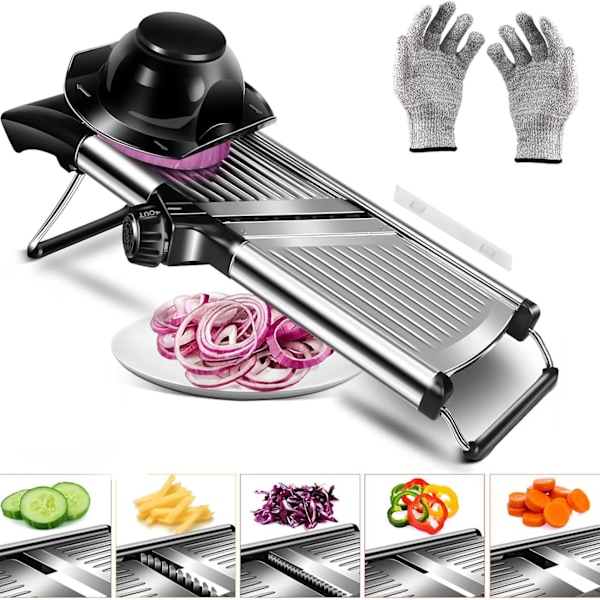 Justerbar Mandolin Grönsaks Slicer. Bäst för att Skära Mat, Frukt och Grönsaker. Rostfritt Stål