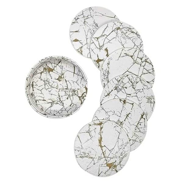 6-pakning Coasters PU-skinn Gull Marmor Hvit hvit white