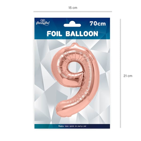 Folioilmapallo numero 9 ruusukulta 70 cm