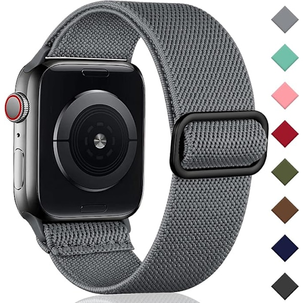 Armband Kompatibelt med Apple Watch Armband 38mm 40mm 41mm 42mm 44mm 45mm 46mm 49mm, Justerbart Stretch Nylon Flätad Sportarmband för iWatch grey 42mm-44mm-45mm-49mm