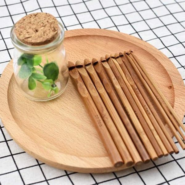 12 st Bambu Virknålar Set, 3mm till 10mm Diameter, Stickor Stickningsset, DIY Trä Stickningsnålar Kit