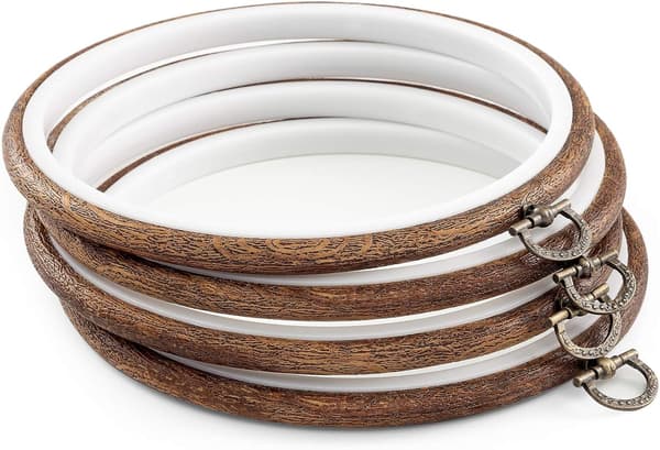 4 stycken 15 cm runda broderibågar, displayram, cirkel, korsstygnsbåge, imiterade träbroderisatser