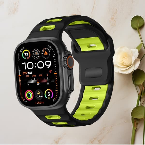 Stilfuld silikonerem til Apple Watch Series 1-10 Sort+Grøn Black+Green
