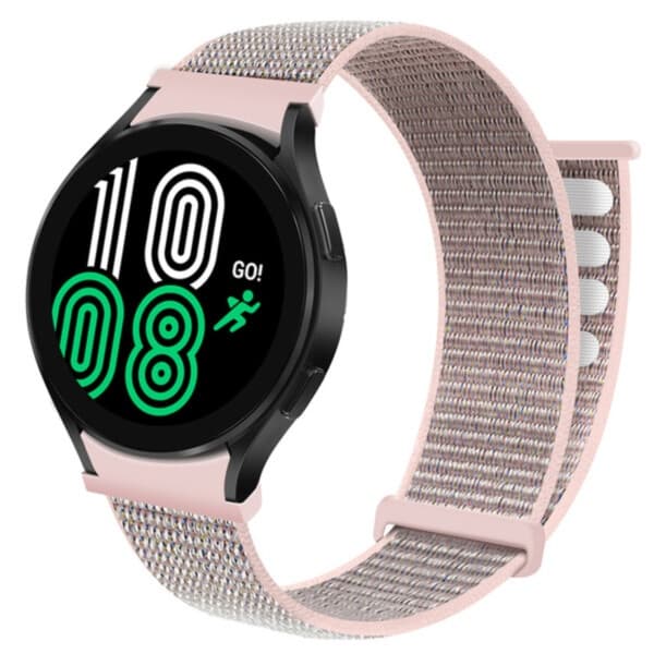Galaxy Watch 4/5 Reim 20mm Nylon Borrelås Rosa Beige beige
