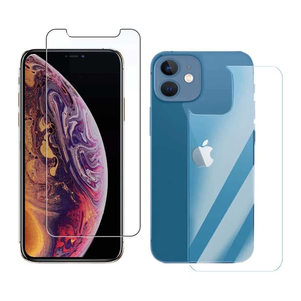 2-pakning iPhone 12 Mini skjermbeskytter + bakbeskytter transparent