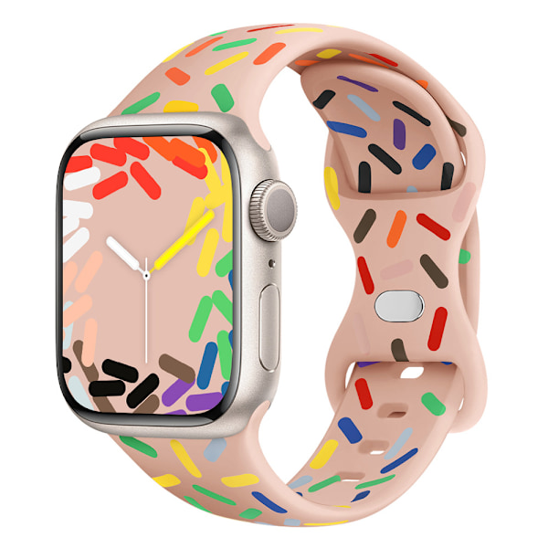 Passar Apple Watch armband 38/40/41mm nytt regnbågsfärgat Sport Band silikon fjärilspänne Rosa Sandfläckar 38mm 40mm 41mm