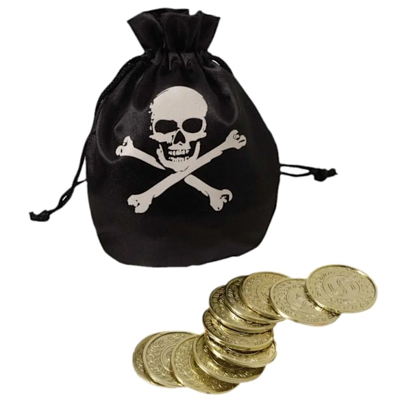 Piratskatt Myntpåse Kit Maskerad Dubloner och Ädelstenar Rekvisita (13*18cm)