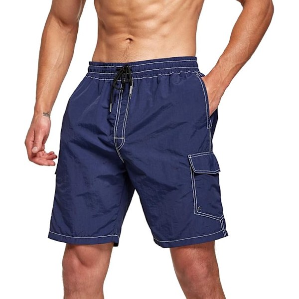 Badshorts för män med flera fickor, snabbtorkande badbyxor L