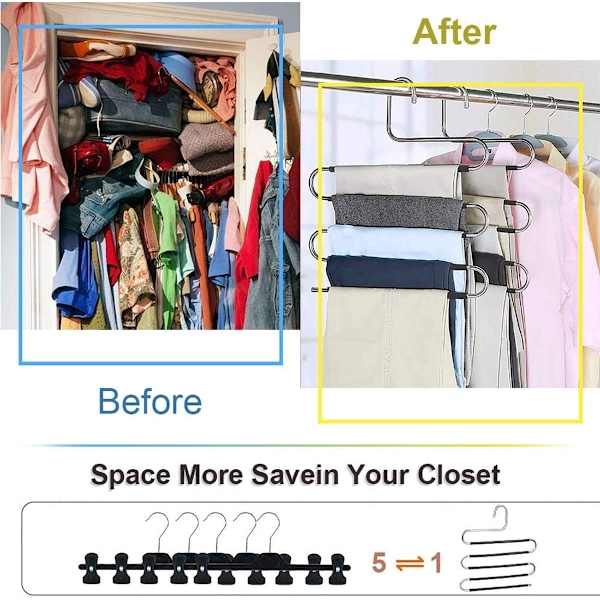 Hängare Utrymmesbesparande Halkfria 6-pack S-formade Klädhängare Rostfritt Stål Garderobsförvaring Organizer för Byxor Jeans Halsduk Hängande
