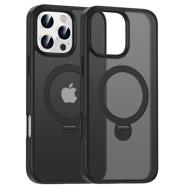Kotelo iPhone 16 Prolle, yhteensopiva MagSafe PC+TPU pyörivän jalustan kanssa