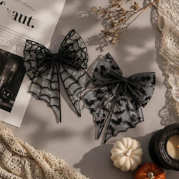 Halloween Hårspenner 2 Stk Svart Mesh Flaggermus Edderkoppnett Barrettes