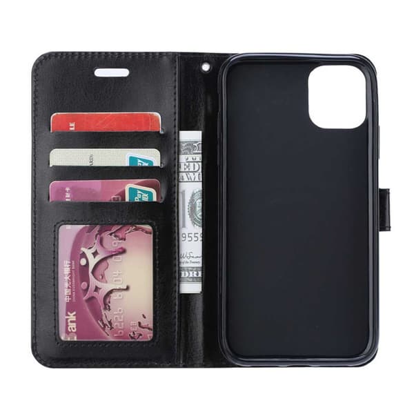 iPhone 12/12 Pro lompakkokotelo musta nahkakotelo musta