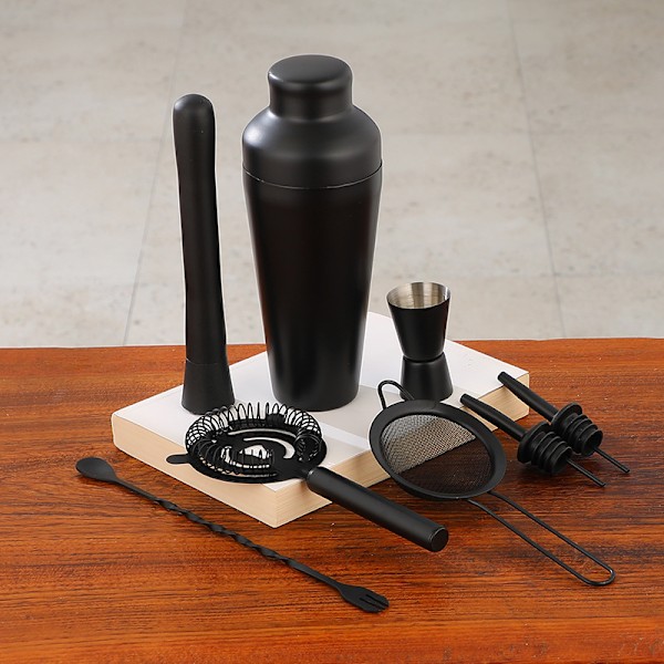 700ml 8-delt Cocktail Shakersæt - Mat Sort - Rustfrit Stål Sort Pure black