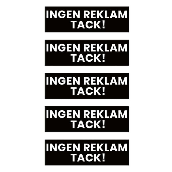 5 kpl Ei mainoksia kiitos -tarra, musta, 3,5x10,5 cm black