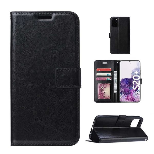 Galaxy S20 Plus Plånboksfodral Svart Läder Läderfoder svart black
