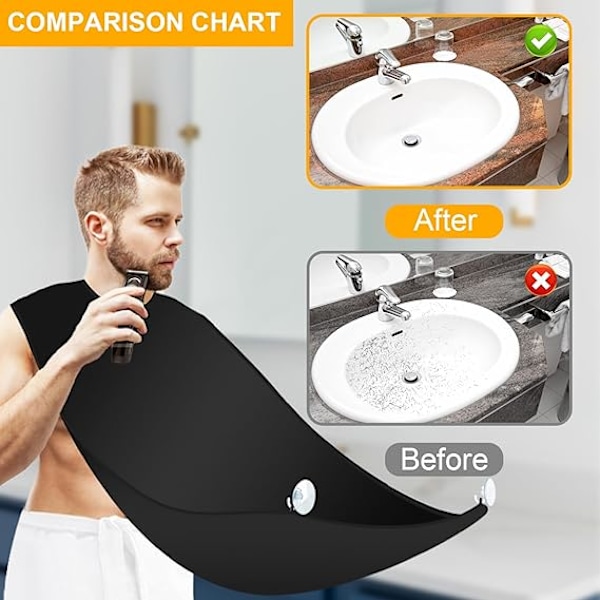 Rakförkläde Skäggförkläde Haklapp Skäggformningsverktyg med Sugkoppar Nylon Skäggtrimning Perfekt Grooming-gåva för Män Pappa Make Svart