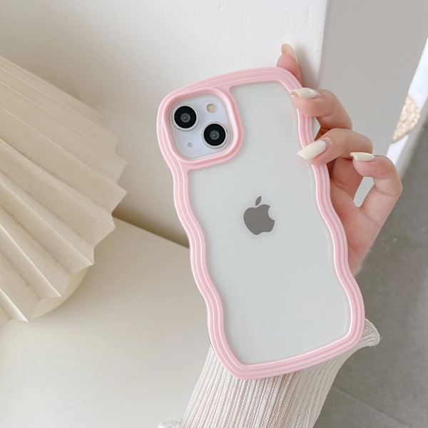 Skal, Sött Krulligt Vågigt Ram Klart Skal, Transparent Mjukt Silikon Skyddande Telefonskal för iPhone 14 Pro Max - Rosa iPhone 14pro max