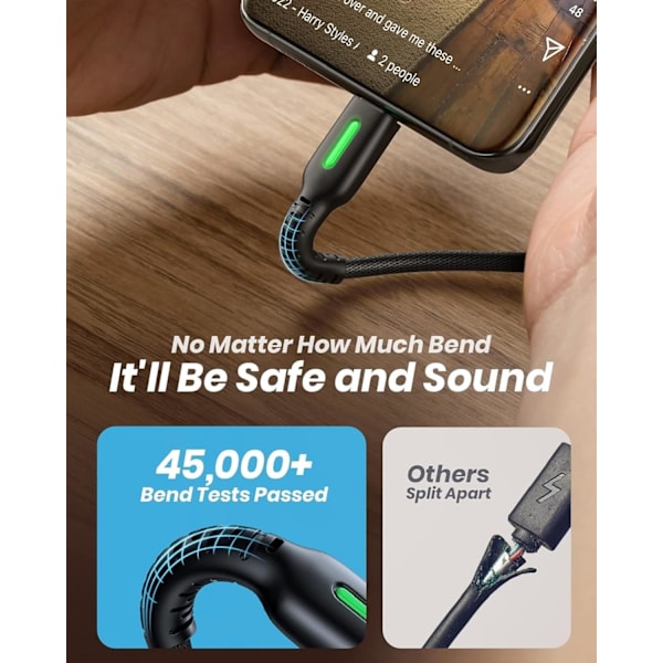 USB C Laddningskabel, [3-pack, 2m] USB A till USB C Kabel 3.1A Snabbladdning, Flätad Telefonladdare Typ C Kabel