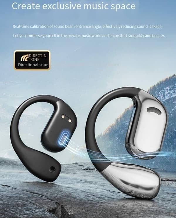Trådløst Bluetooth headset, intet ørekrog nødvendigt, lang batterilevetid, høj lydkvalitet, knogleledning