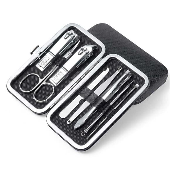 8 dele manicure sæt negleklippere neglesæt etui sort black