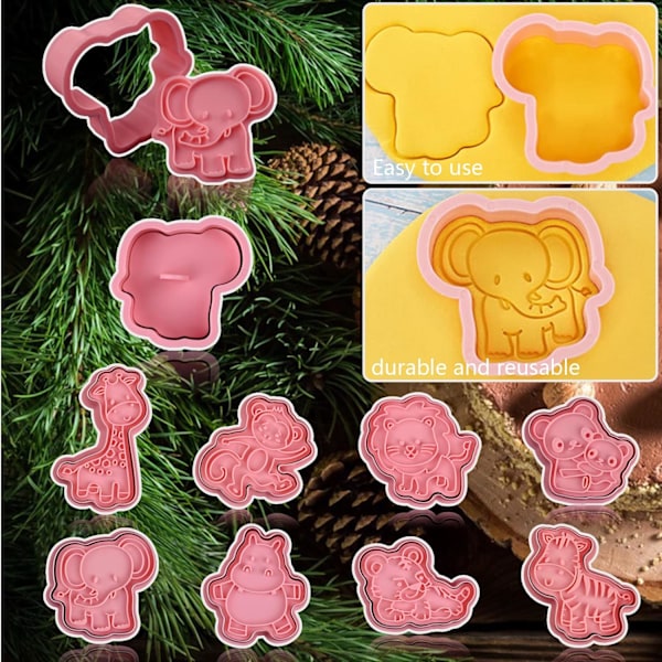 Djurmönsterkakformar med stämplar, 8-pack 3D Djurpräglingsskärare för kakor, fondant, ost, bakformar