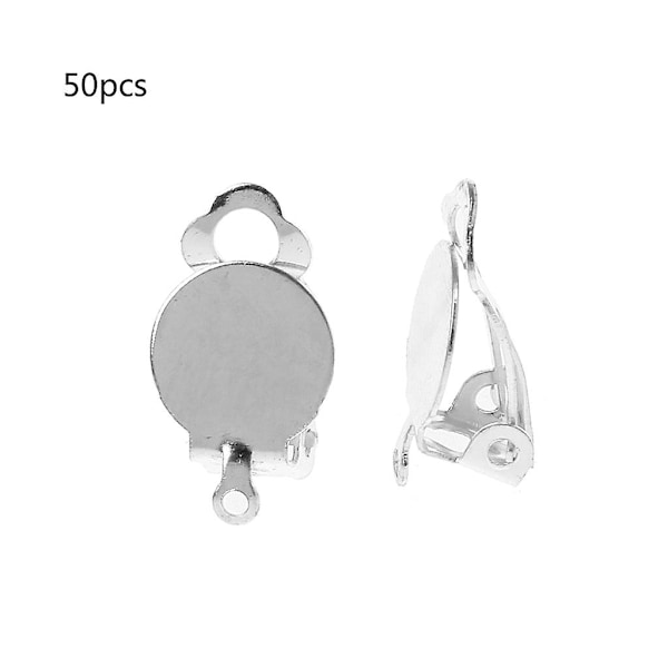 50 st Flat Tray Örhänge Clip Runda Platta Tray Örhänge Clip För Smyckestillverkning silver