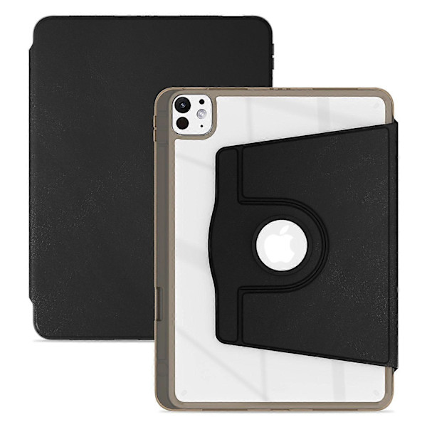 Etui til iPad Pro 13 (2024) PU Læder+Akryl+TPU Roterende Klar Tablet Cover Auto Væk/Sov-Sort
