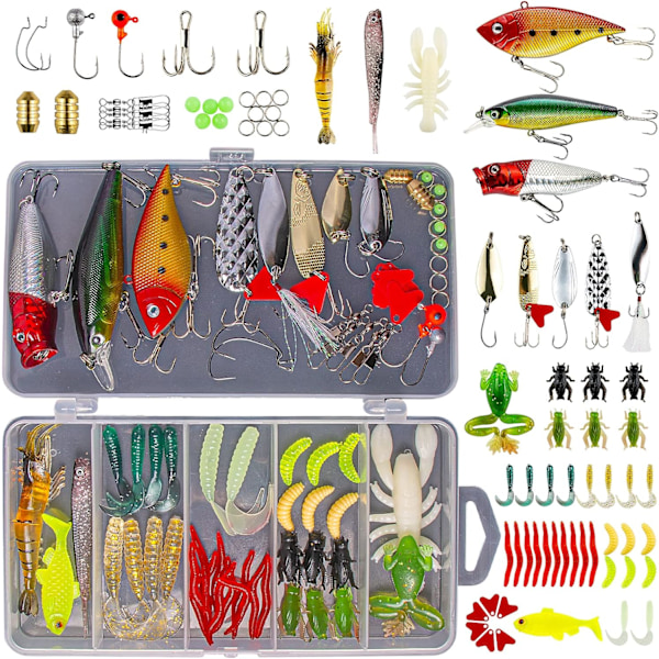 Fiskedrag Kit för Sötvatten Bete Utrustning Kit för Bass Öring Lax Fiske Tillbehör Utrustningslåda Inklusive Skeddrag