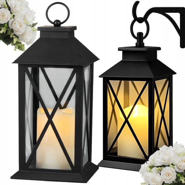 LED-lyslykt med flammende lys, svart black