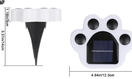 Solcellelampe for utendørs bruk - 4 LED-lanterne - 3 tommer - Formet som hundepote - Kald hvit