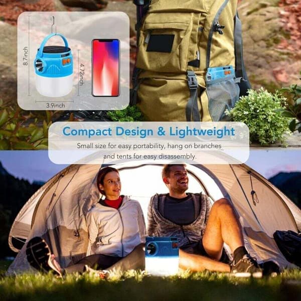 6000MAH Solar LED Campinglykt, USB Oppladbar Lanterne, Bærbar Vanntett Campinglykt, 3 Lysmoduser