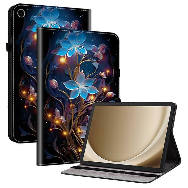 Läderfodral för Samsung Galaxy Tab A9+ med mönstertryck, ställ och kortfack